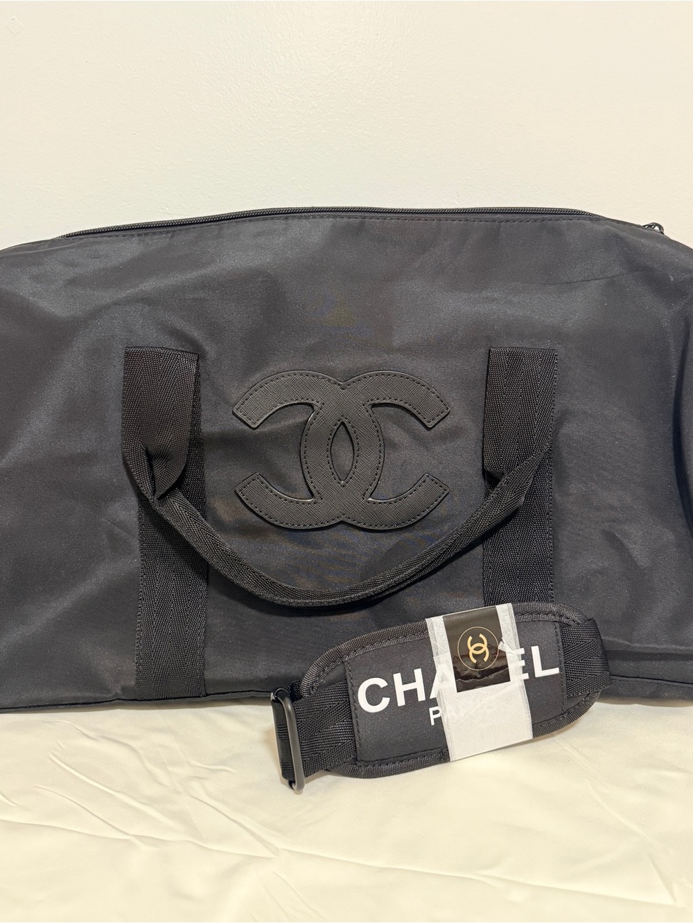 Black Nylon Travel Duffel Bag with Strap